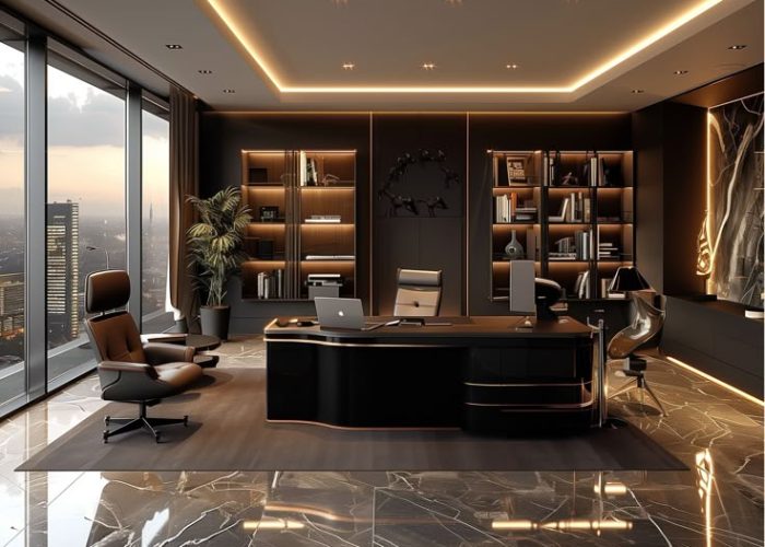 Sophisticated Bookcase Zoom Background, Home Office (PNG)